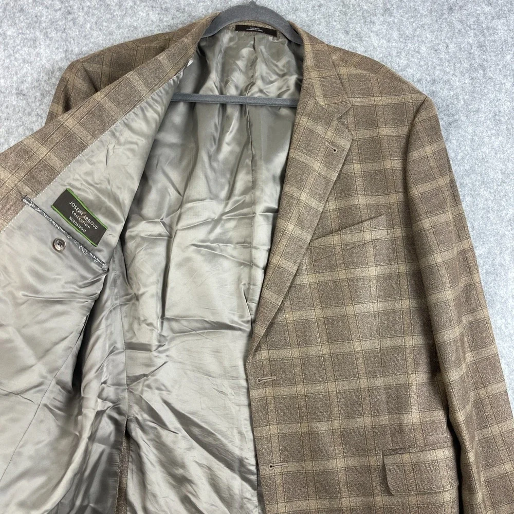 VTG Joseph Abboud Silk Wool Blazer Sport Coat Mens 46R Brown Windowpane USA